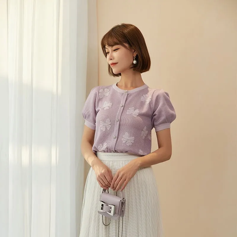 Lavender Butterfly Puff Sleeve T-shirt