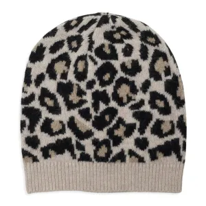 Leopard Cashmere Beanie Camel/Black