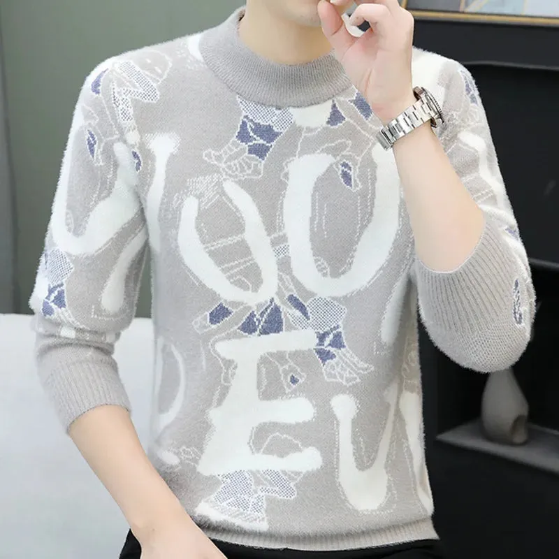 Letter Print Knitted O-Neck Sweater