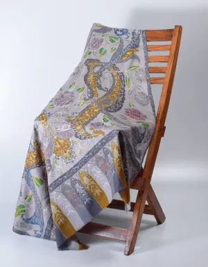 Light Slate Grey Handwoven Kalamkari Sozni Embroidered Cashmere Pashmina Shawl