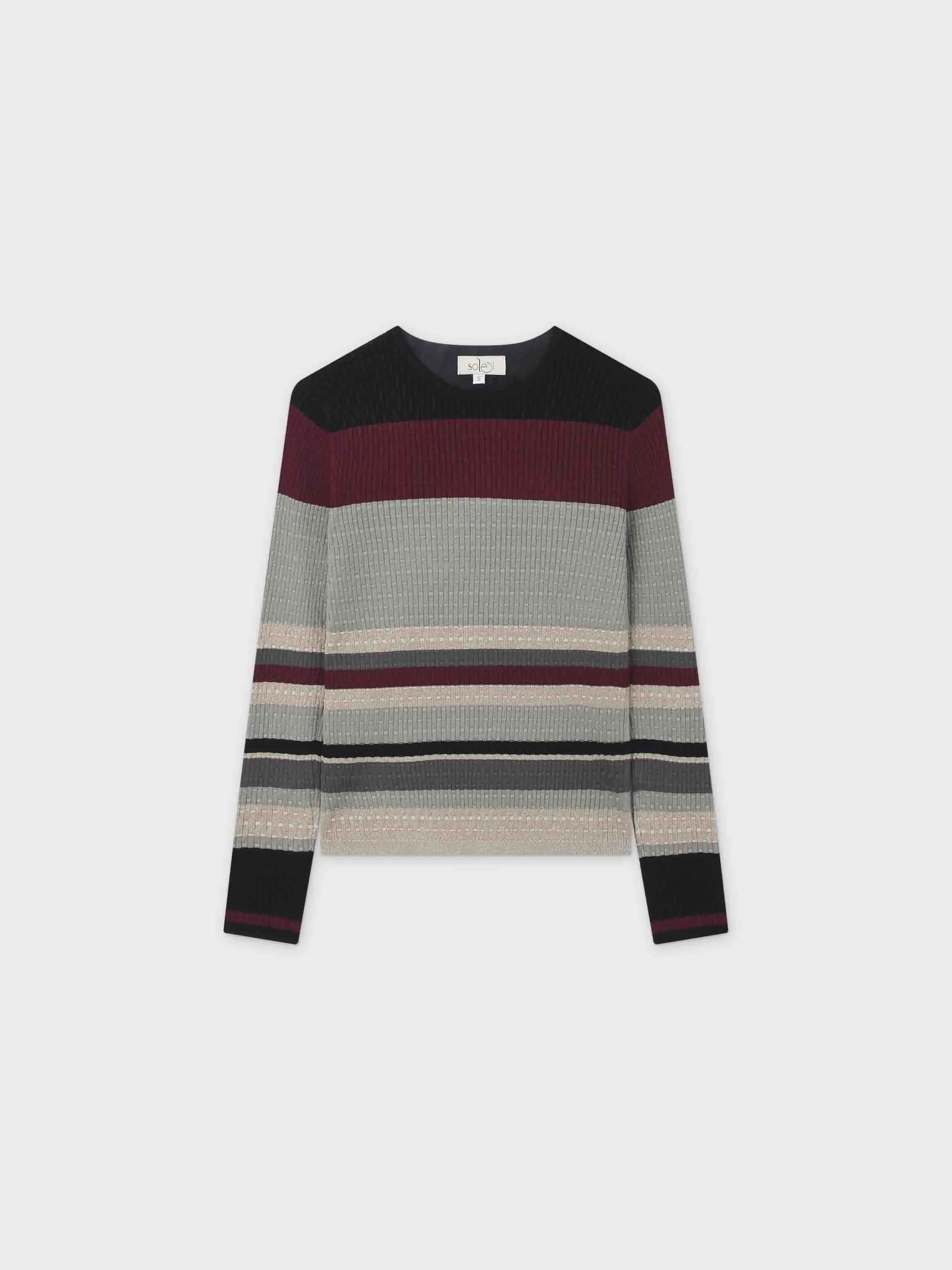 Lurex Stripe Sweater-Sage/Burgundy