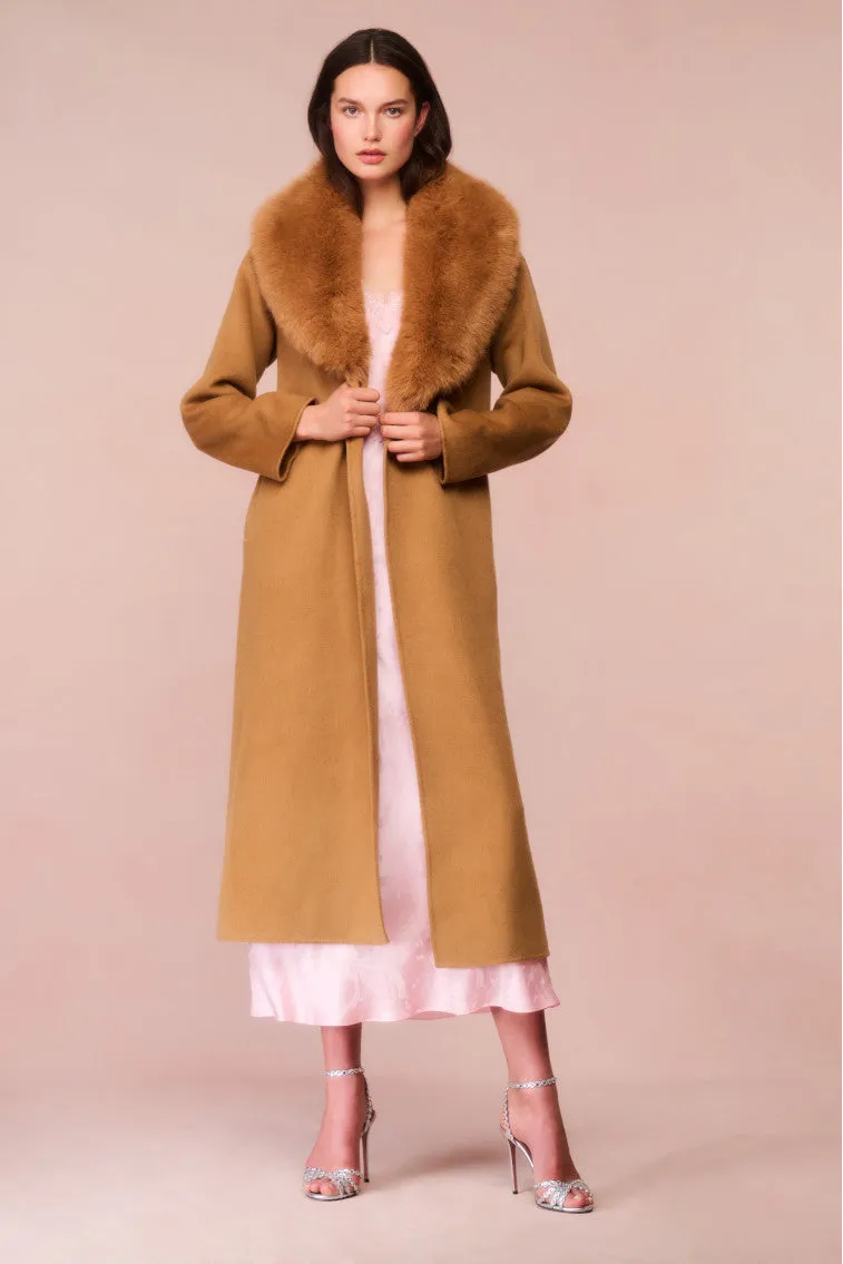 Mahika Wool-Cashmere Faux Fur Collar Coat - CAMEL