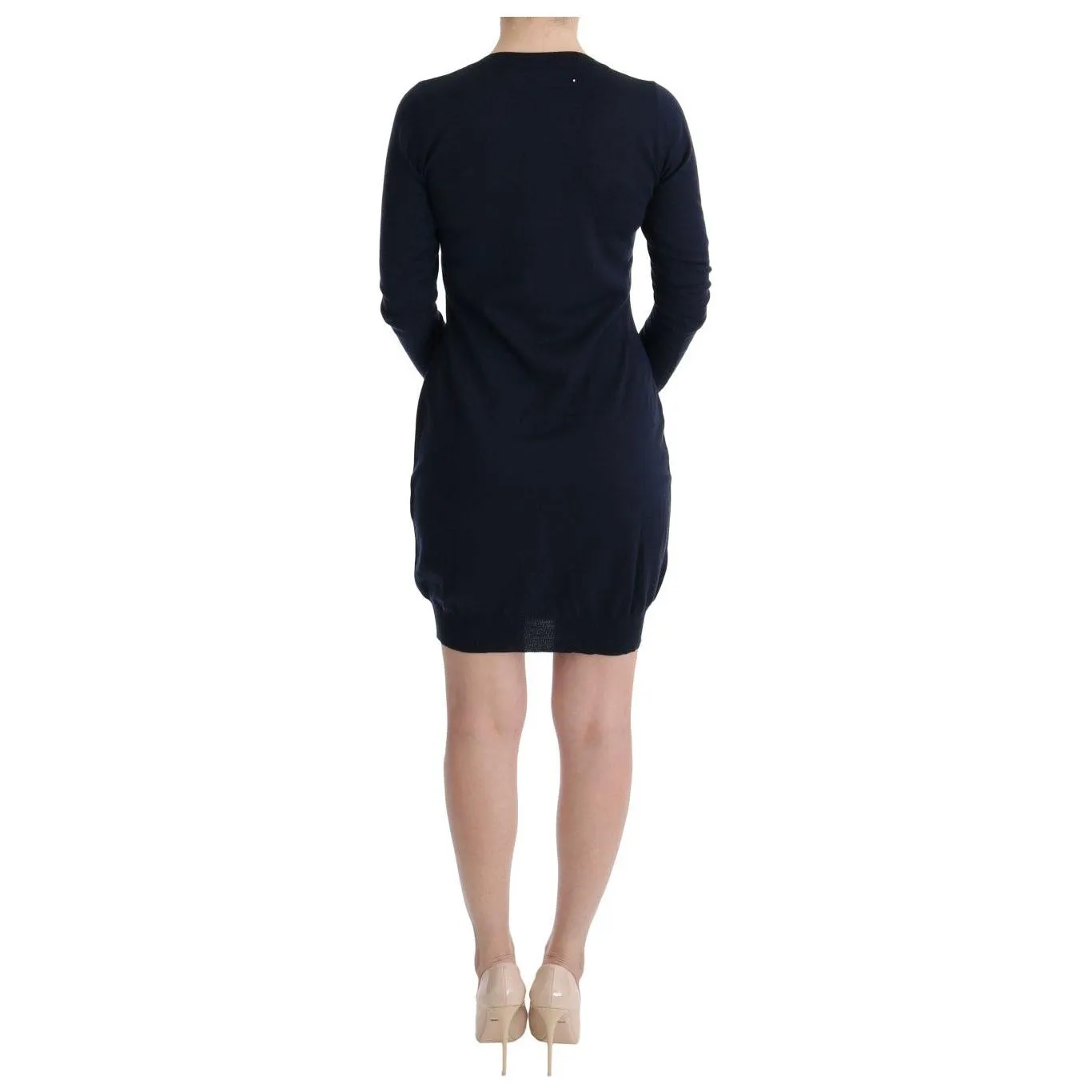 MARGHI LO' Elegant Over Knee Blue Wool Dress