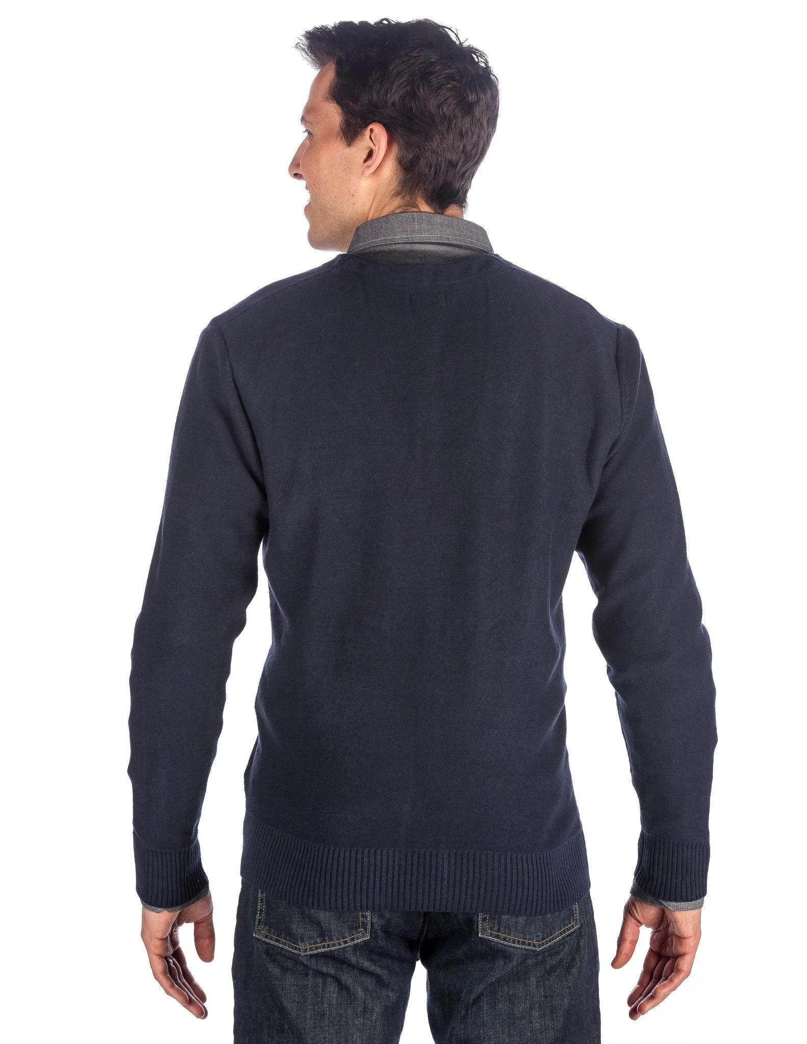 Men's 100% Cotton Cardigan Sweater - Navy