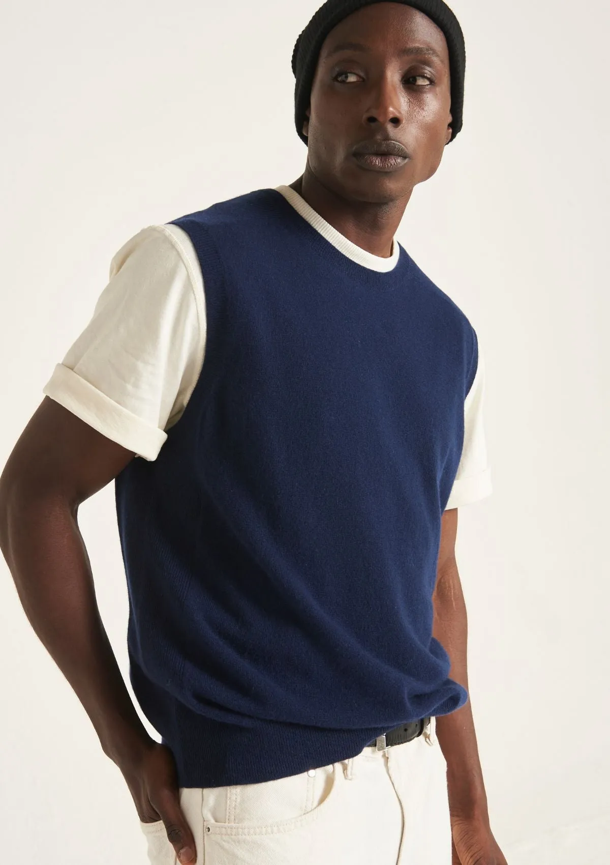 Mens Cashmere Tank Top in Midnight Blue