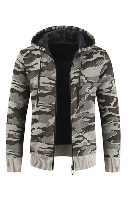 Men's Hooded Sweater Cardigan Camo Hooded Athleisure Sweater