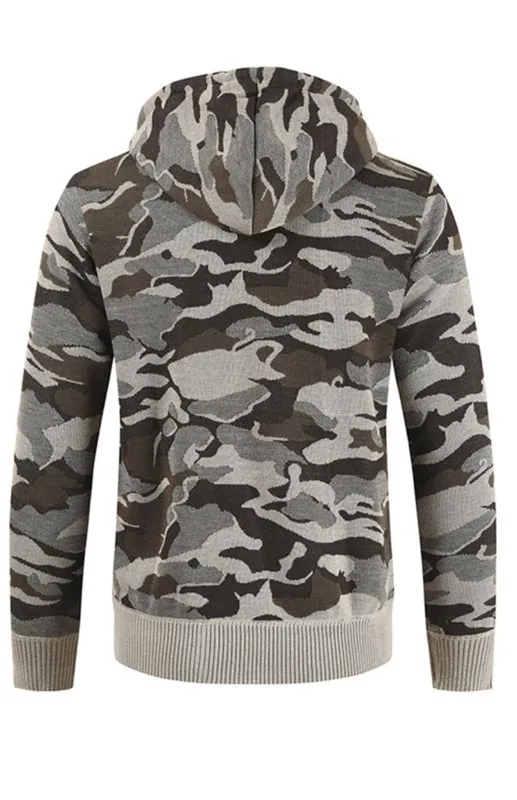 Men's Hooded Sweater Cardigan Camo Hooded Athleisure Sweater