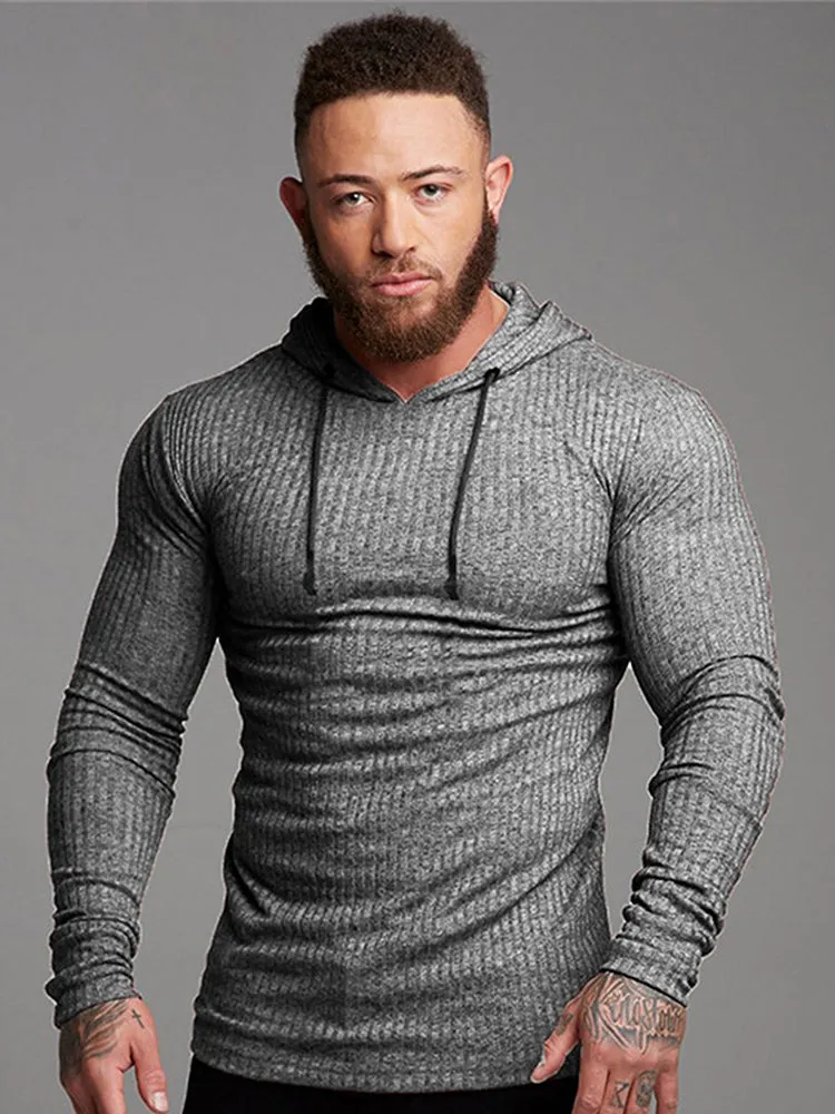 Men'S Striped Casual Fitness Sports Hooded Long Sleeve Sweater