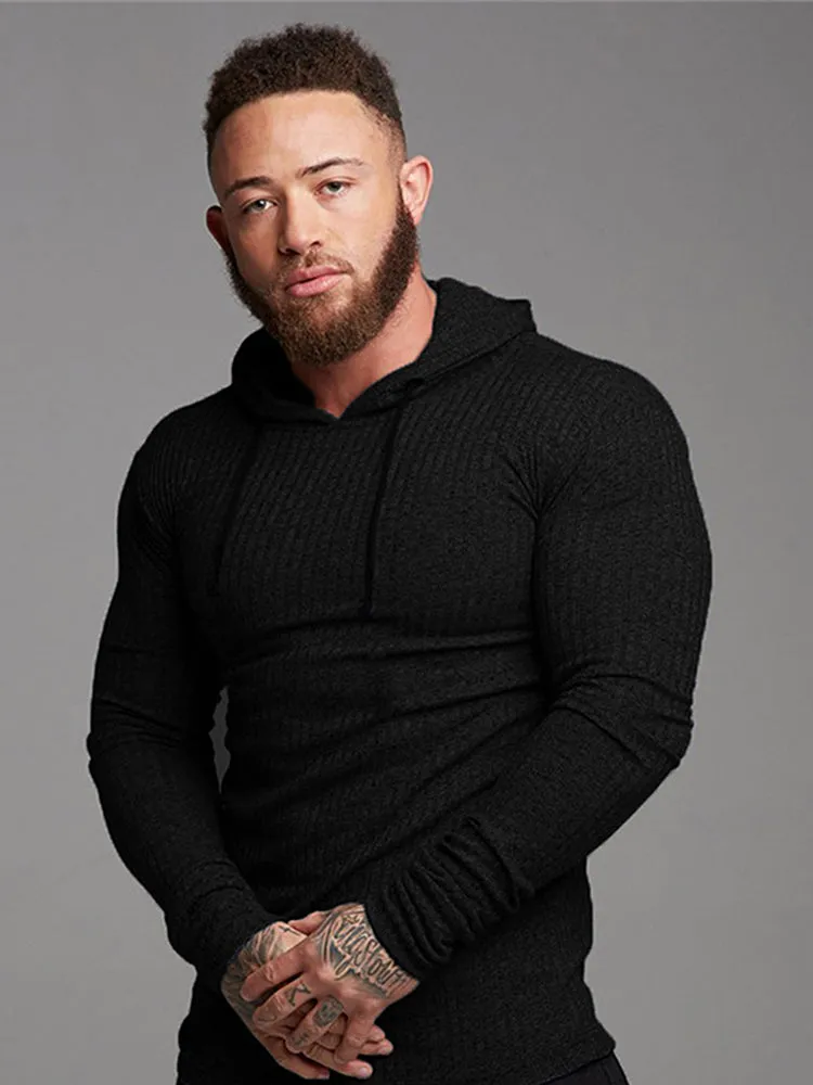 Men'S Striped Casual Fitness Sports Hooded Long Sleeve Sweater