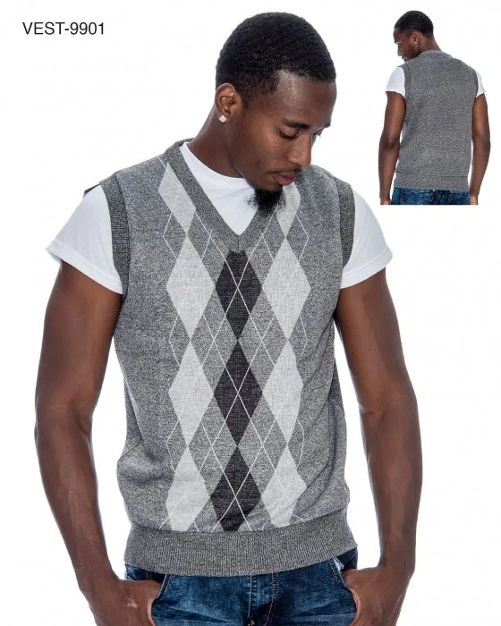 Men`s Sweater Vest Sweater Pullover Knit Argyle Color V Neck