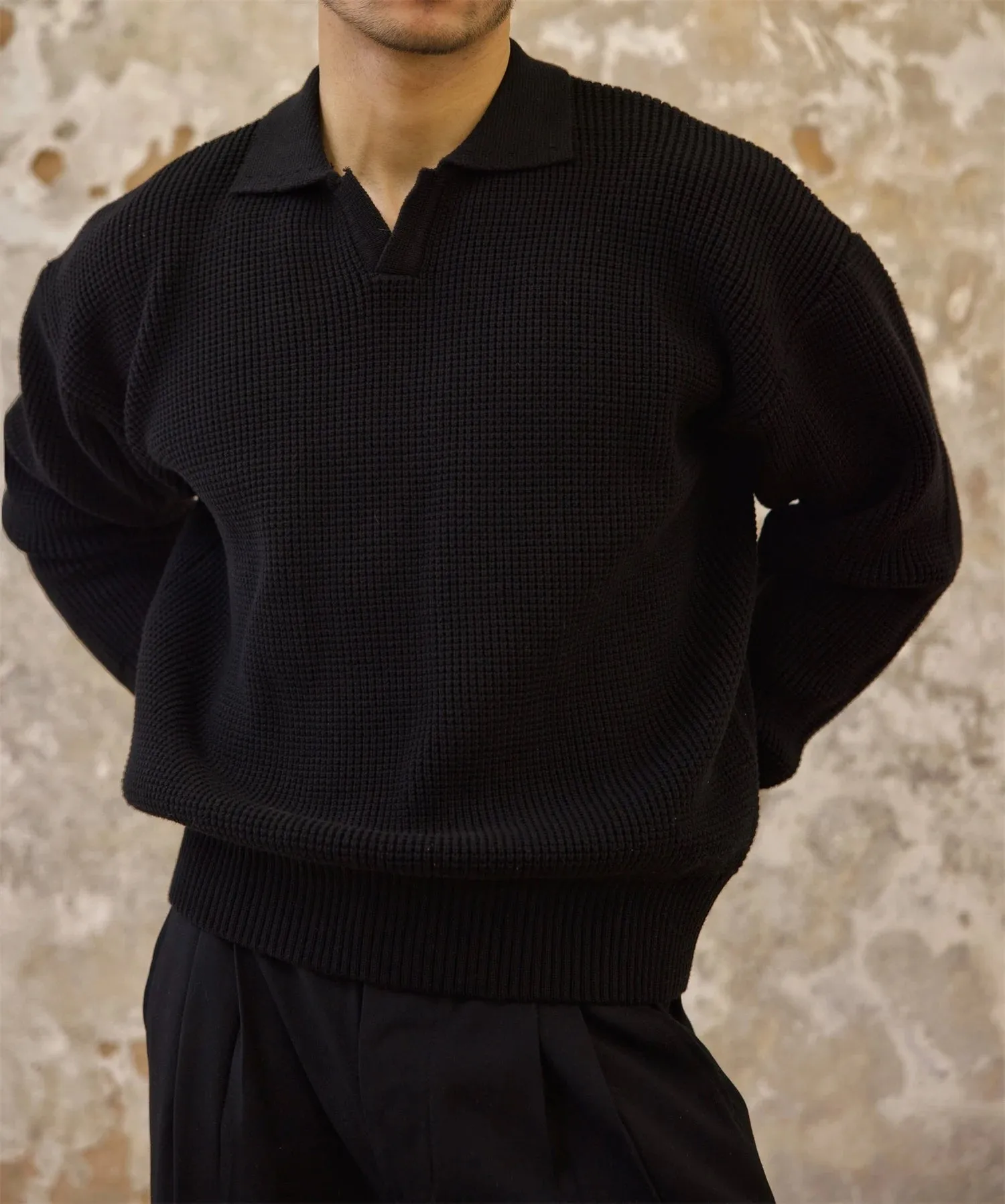 Men's Waffle Open Collar Sweater