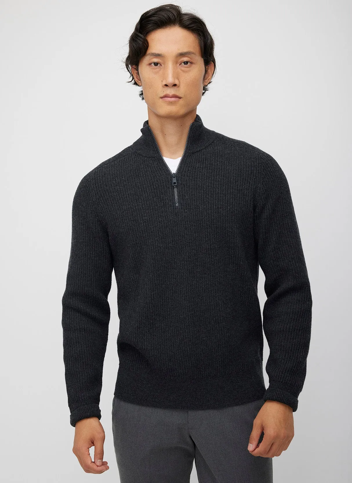 Merino Cotton Pullover Zip Sweater