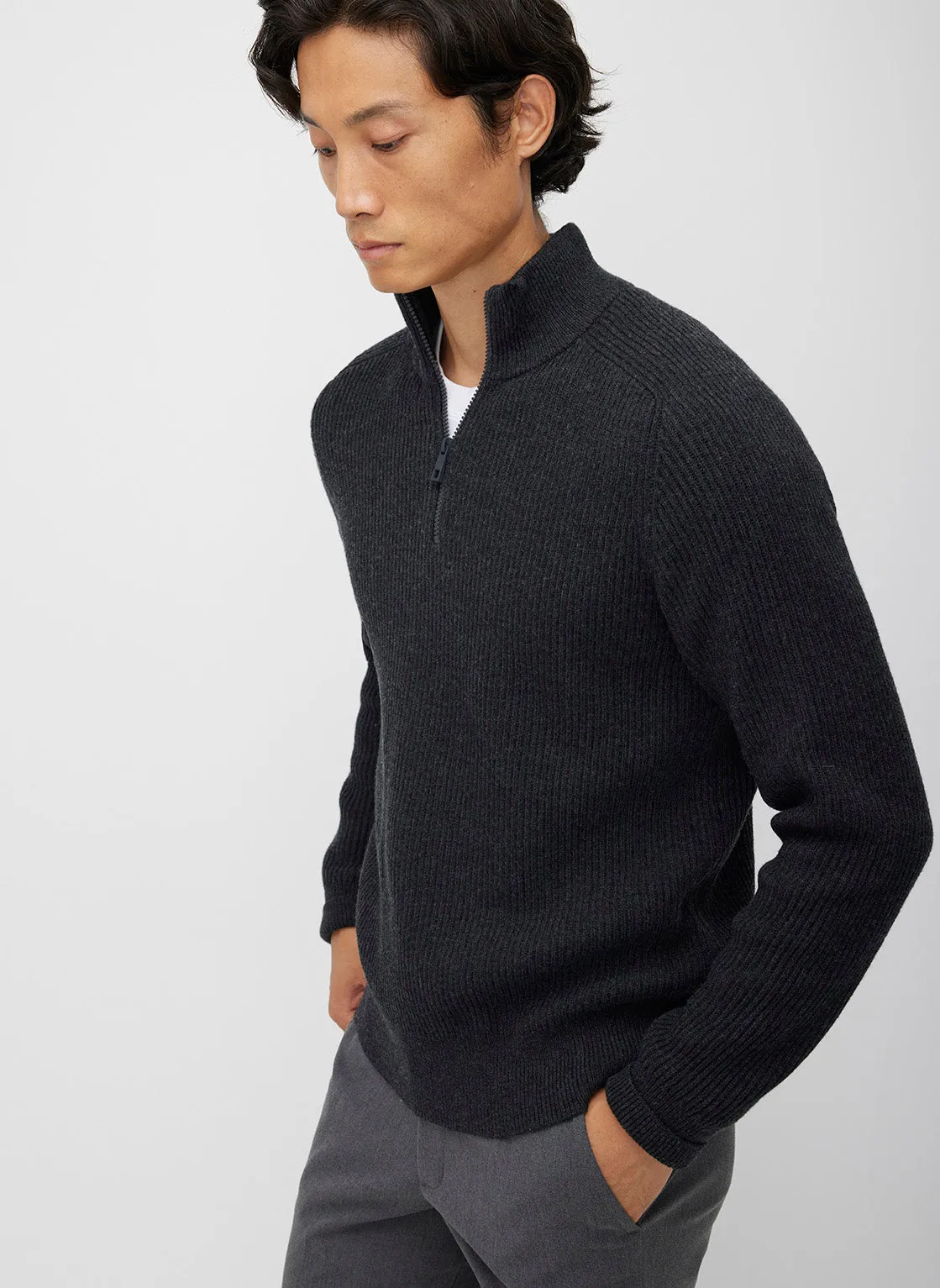 Merino Cotton Pullover Zip Sweater