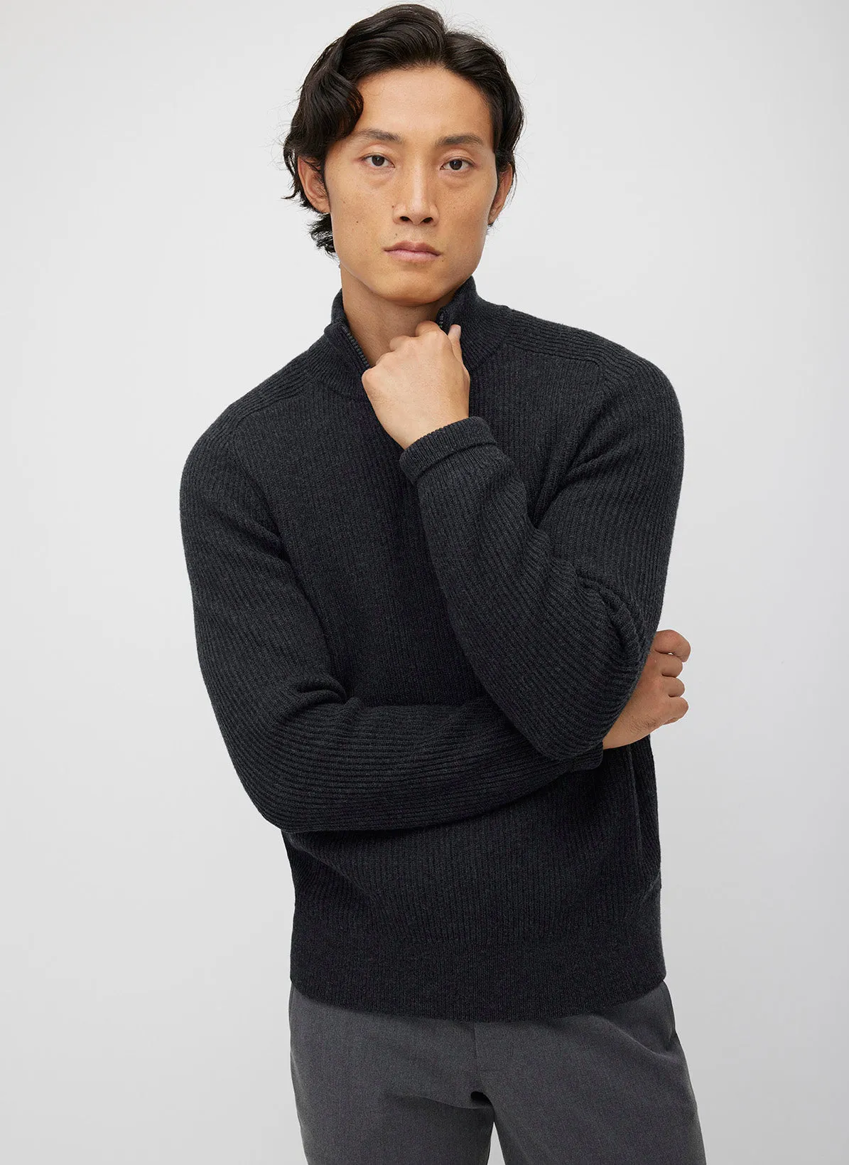 Merino Cotton Pullover Zip Sweater