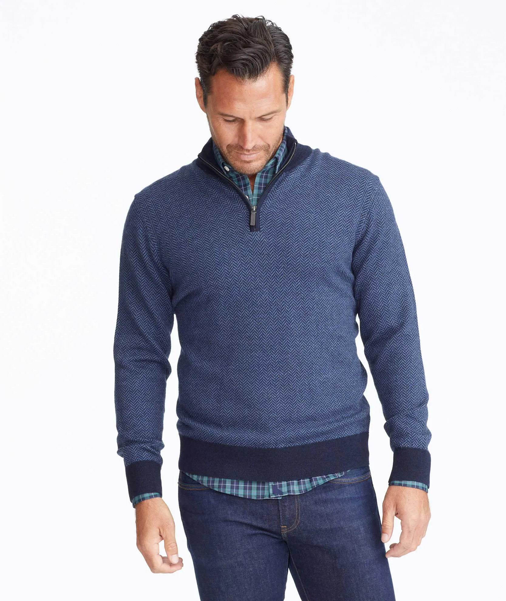 Merino Wool Herringbone Quarter-Zip Sweater - FINAL SALE