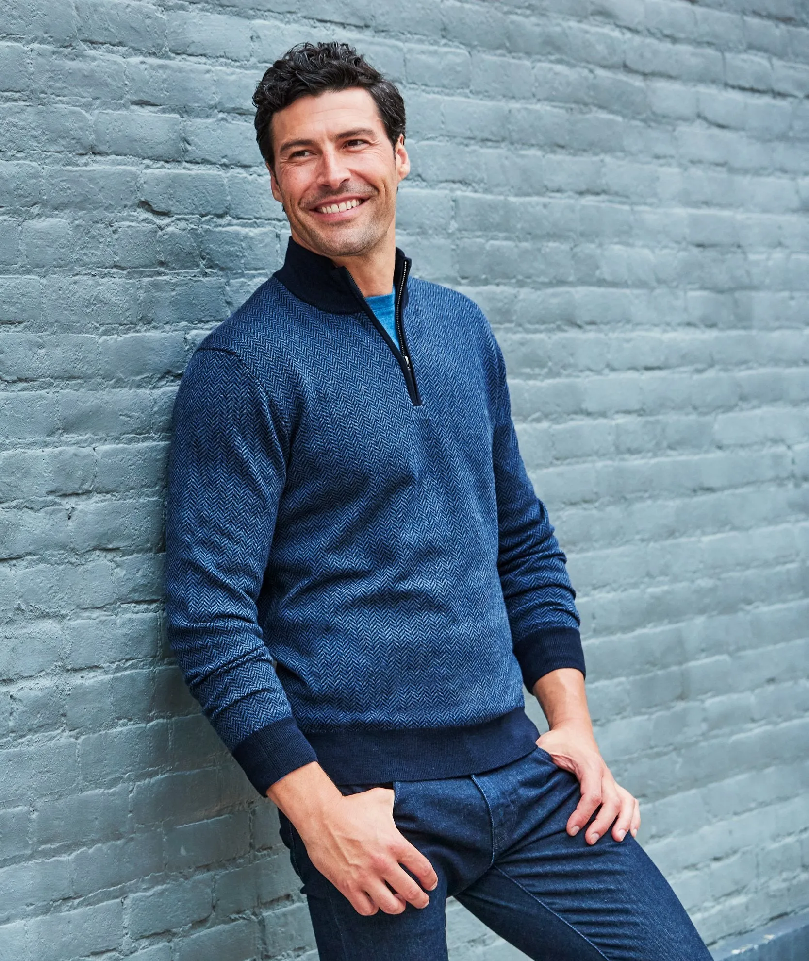 Merino Wool Herringbone Quarter-Zip Sweater - FINAL SALE