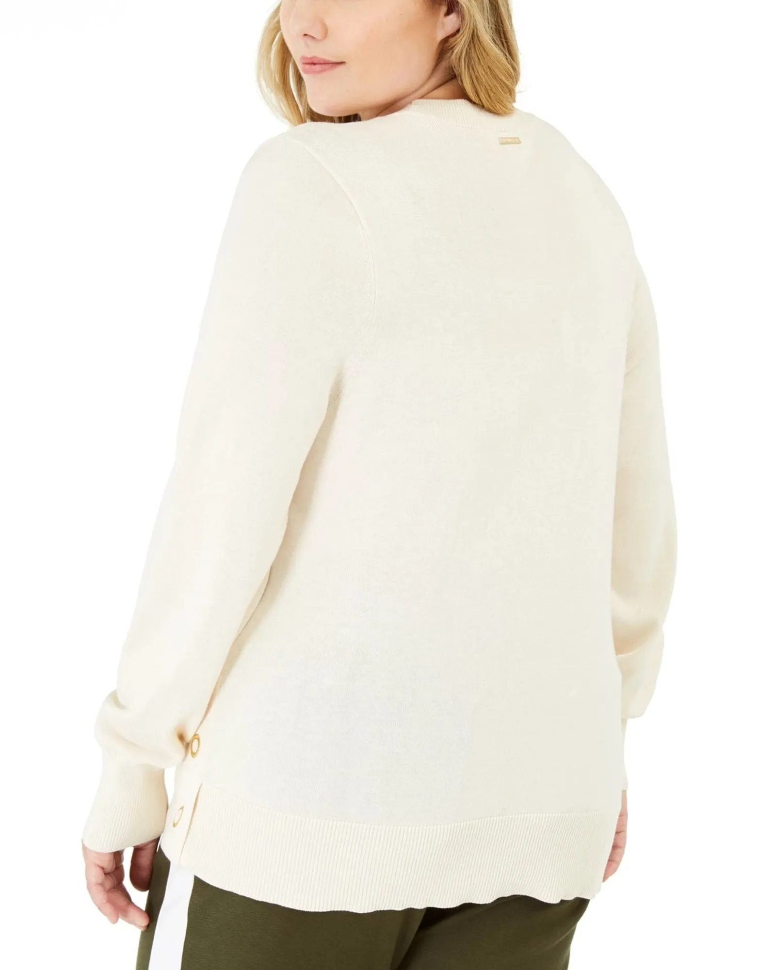 Michael Kors Women's Plus Side-Snap Sweater White 0X | White