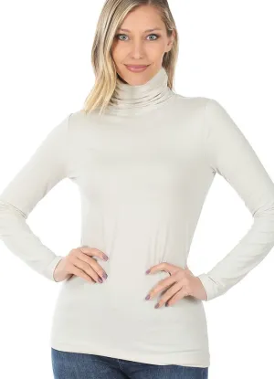 Microfiber Mock Neck Top in Bone by Zenana