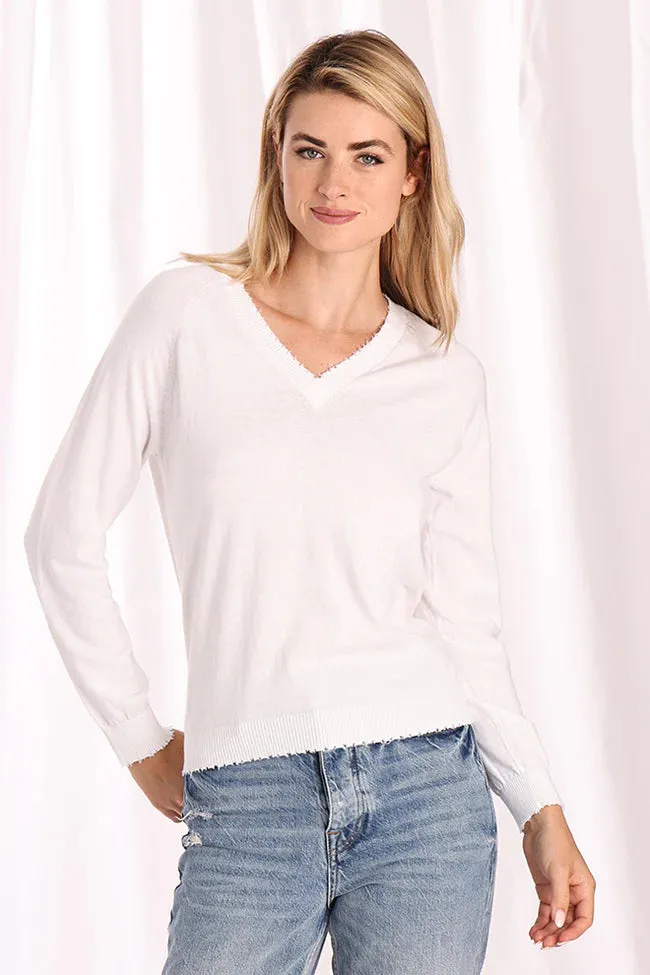 Minnie Rose Frayed Edge V-Neck