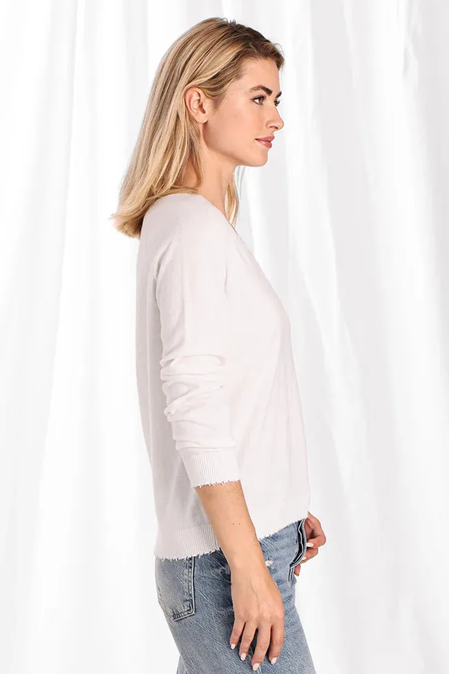 Minnie Rose Frayed Edge V-Neck