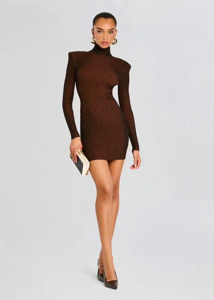 Moda Rib Knit Mini Dress - Camel Black