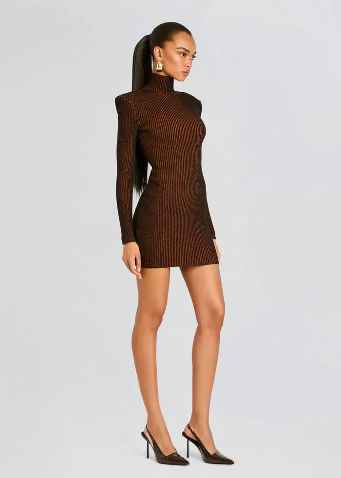 Moda Rib Knit Mini Dress - Camel Black