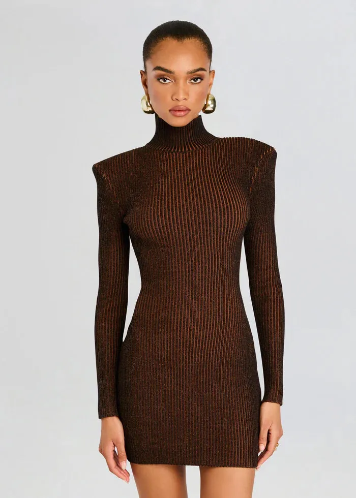 Moda Rib Knit Mini Dress - Camel Black