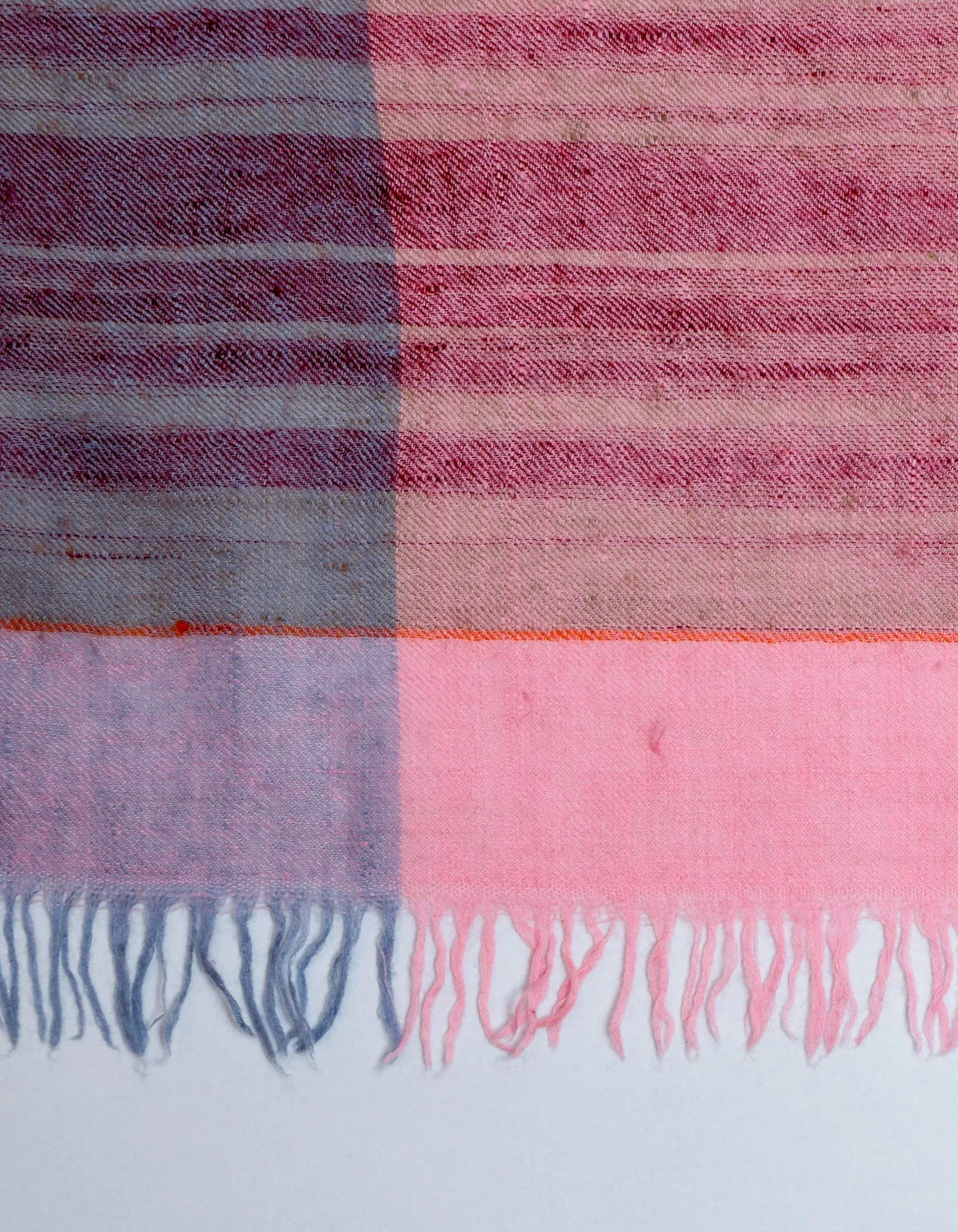 Modern Grey Pink Stripes Handwoven Sozni Embroidered Cashmere Pashmina Stole