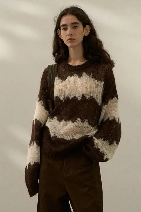 Mohair blend striped loose fit sweater | 4 color