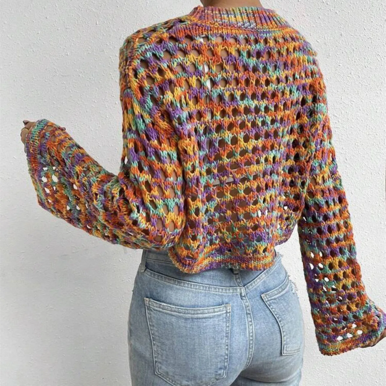 Multicolour Crochet Cropped Sweater