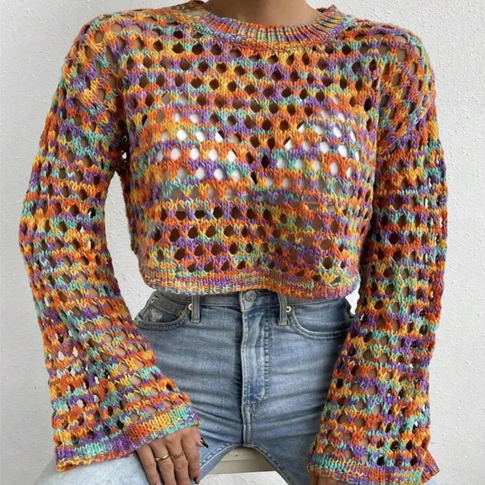 Multicolour Crochet Cropped Sweater