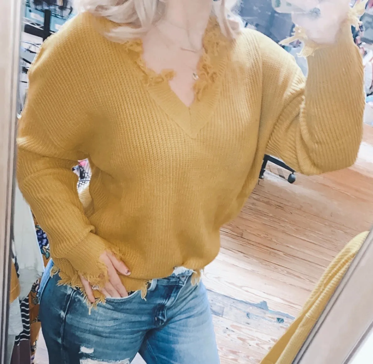 Mustard Distressed Sweater