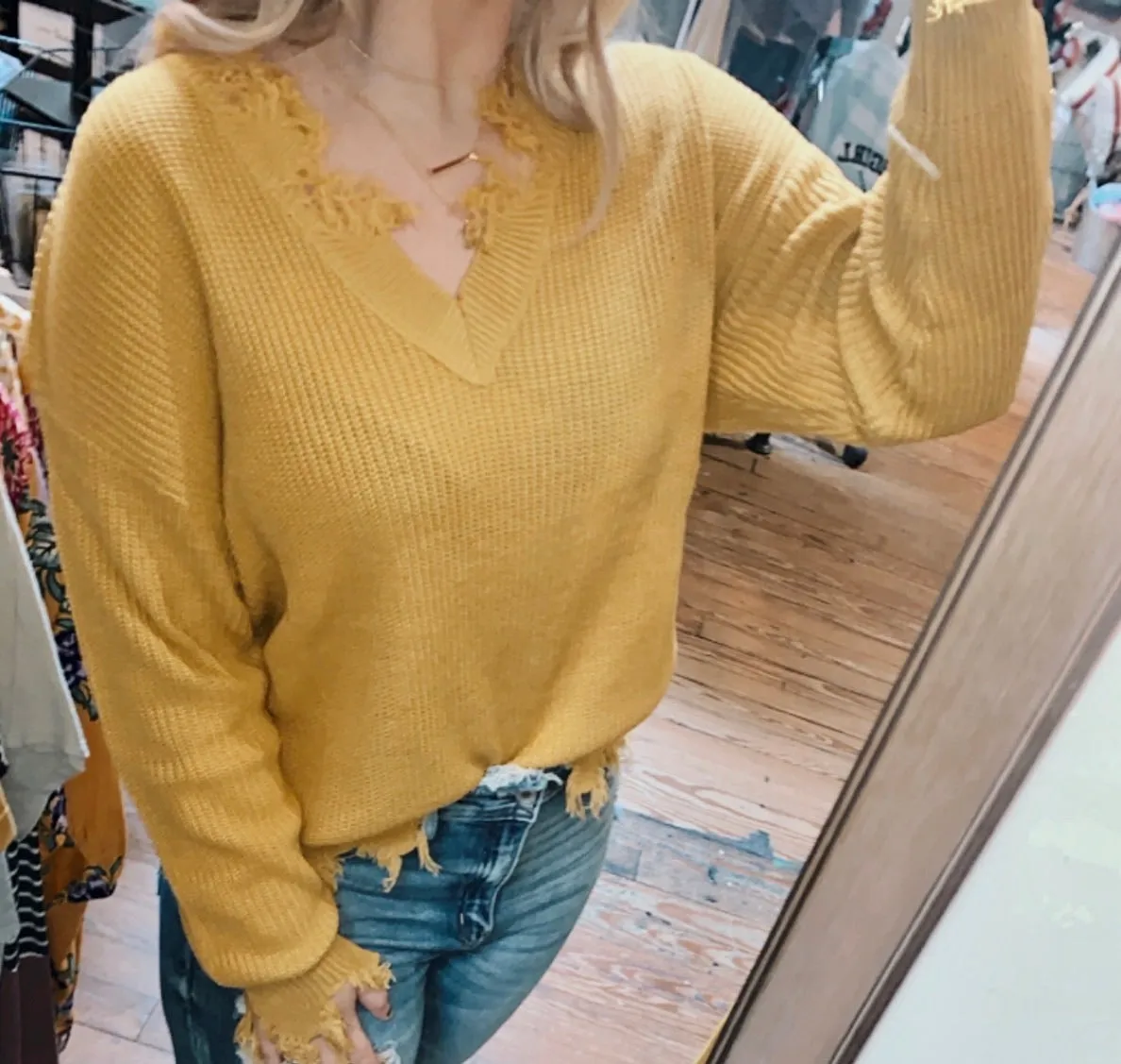 Mustard Distressed Sweater