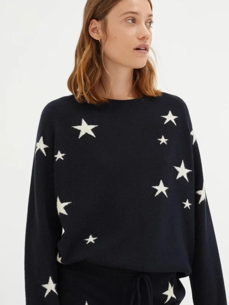 Navy Slouchy Star Cashmere Sweater