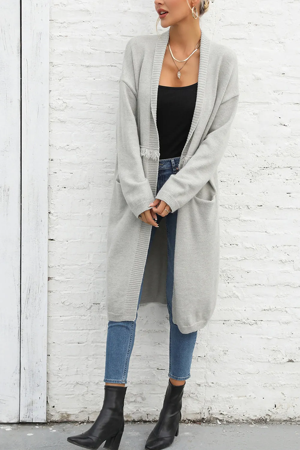 Nsquared Open Front Pocketed Cardigan