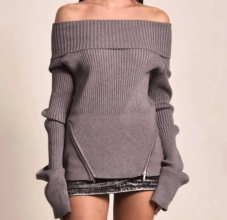 Off-shoulder Slim Fit Sweater. Trendsetting Style