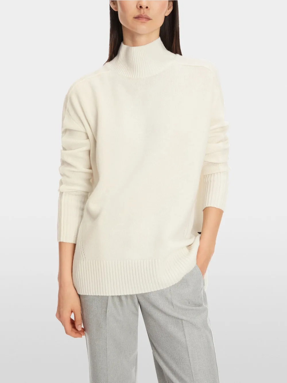 Off White Cashmere Blend Polo Neck Sweater