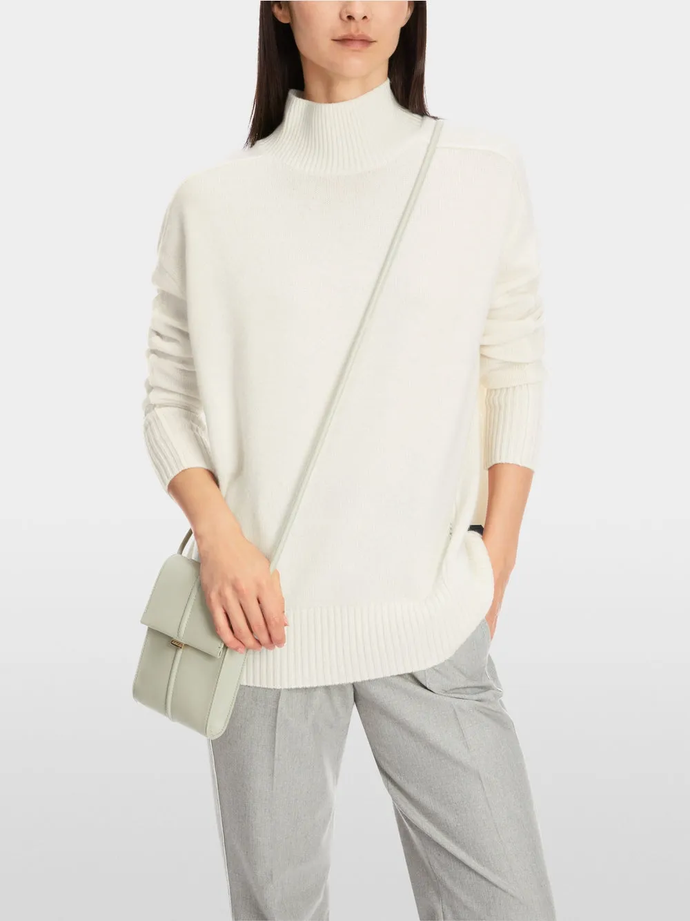 Off White Cashmere Blend Polo Neck Sweater