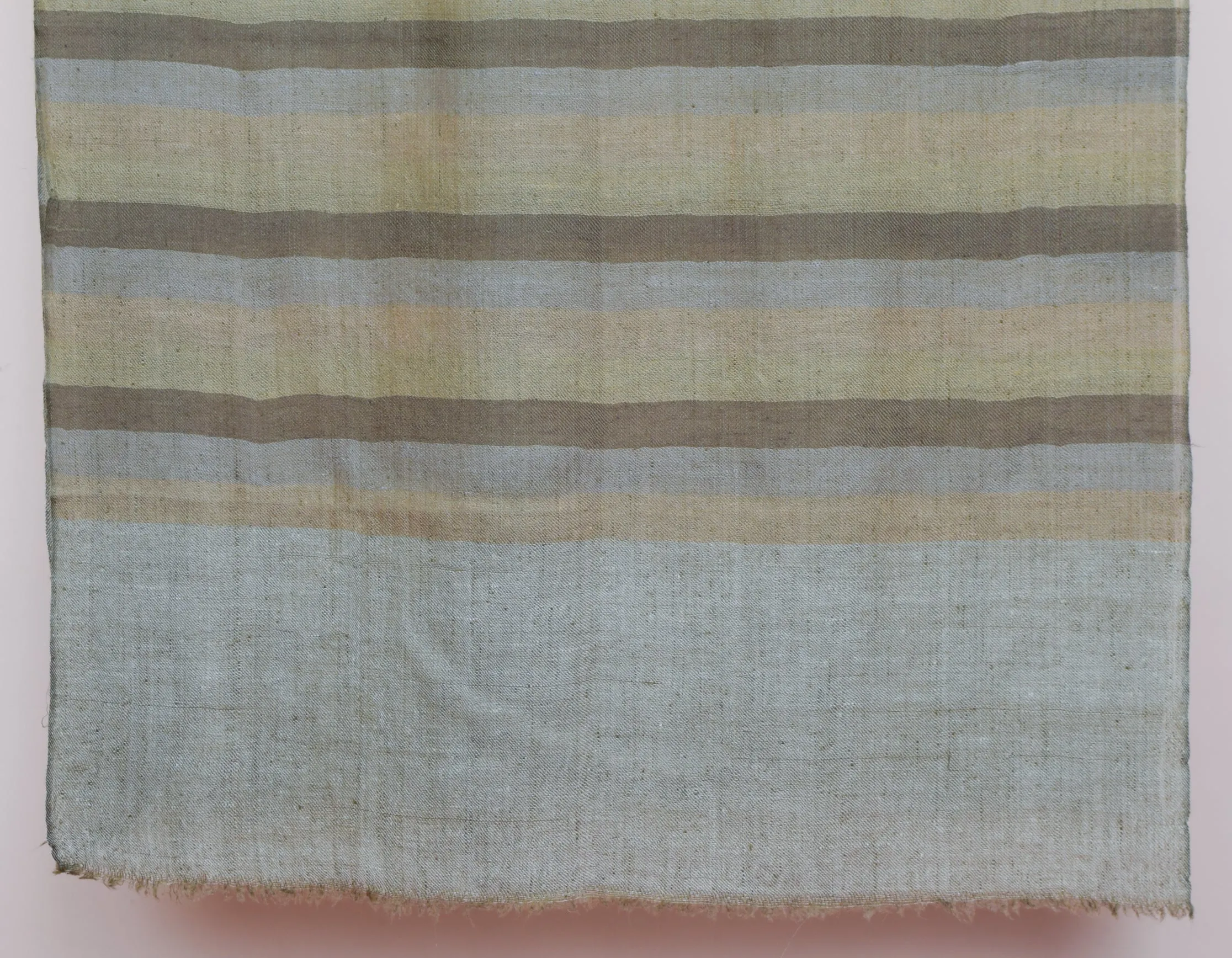 Olive Grey Striped Handwoven Cashmere Pashmina Stole