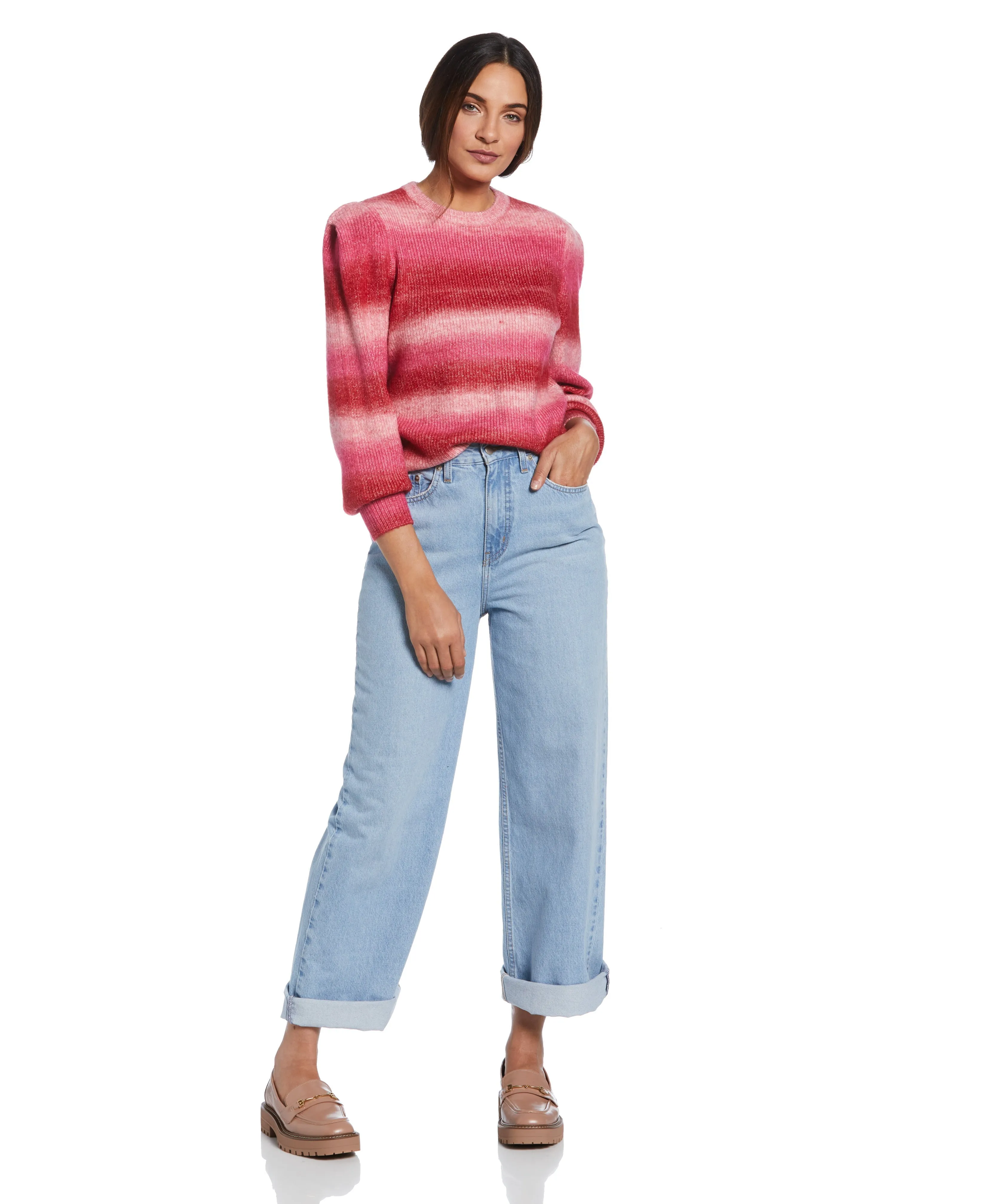 Ombre Stripe Puff Sleeve Sweater