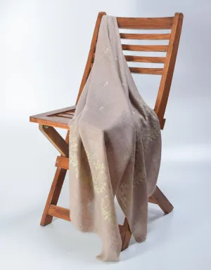 Pale Khaki Handwoven Sozni Embroidered Cashmere Pashmina Stole