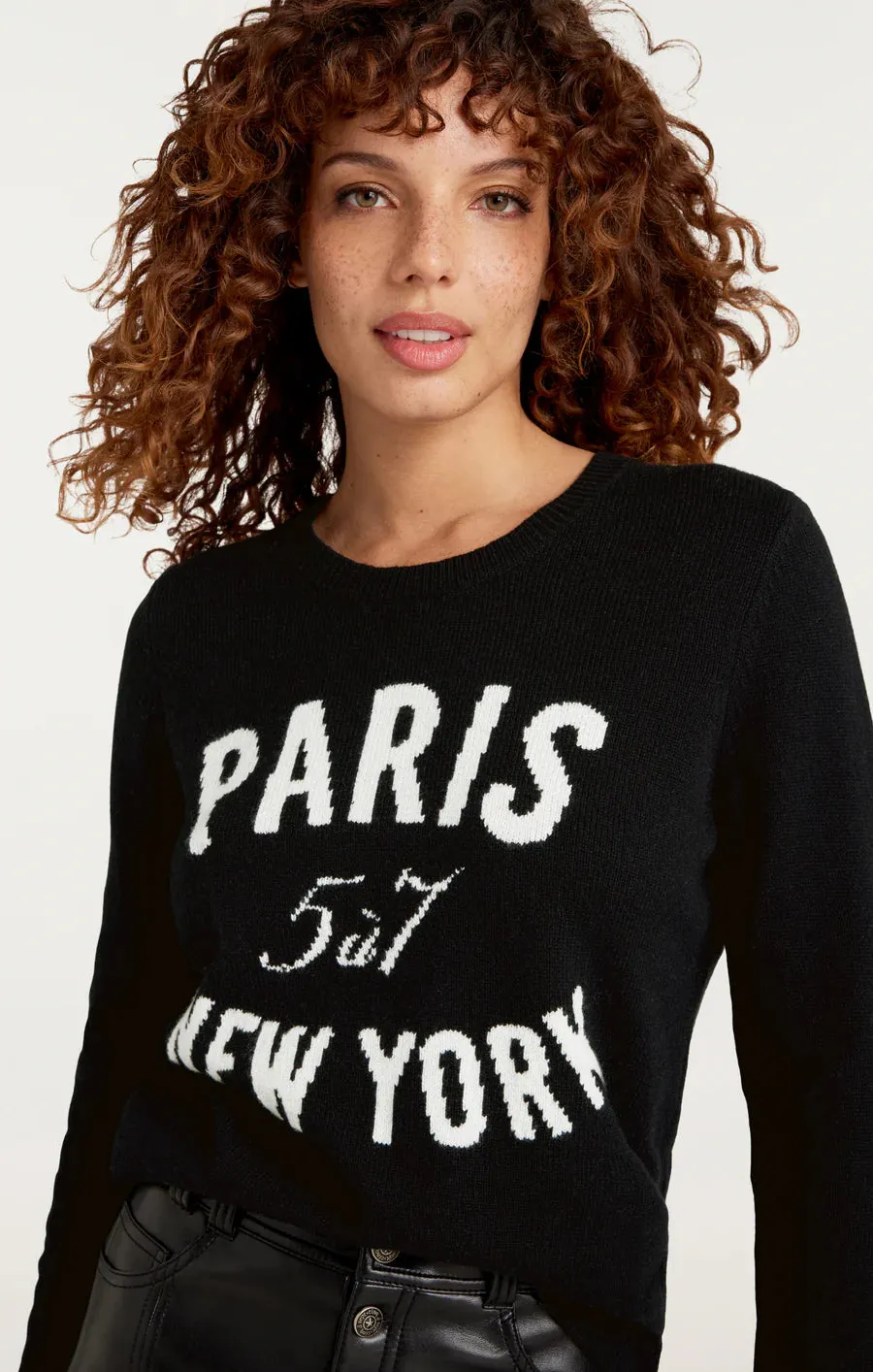 Paris New York Graphic Crewneck Pullover