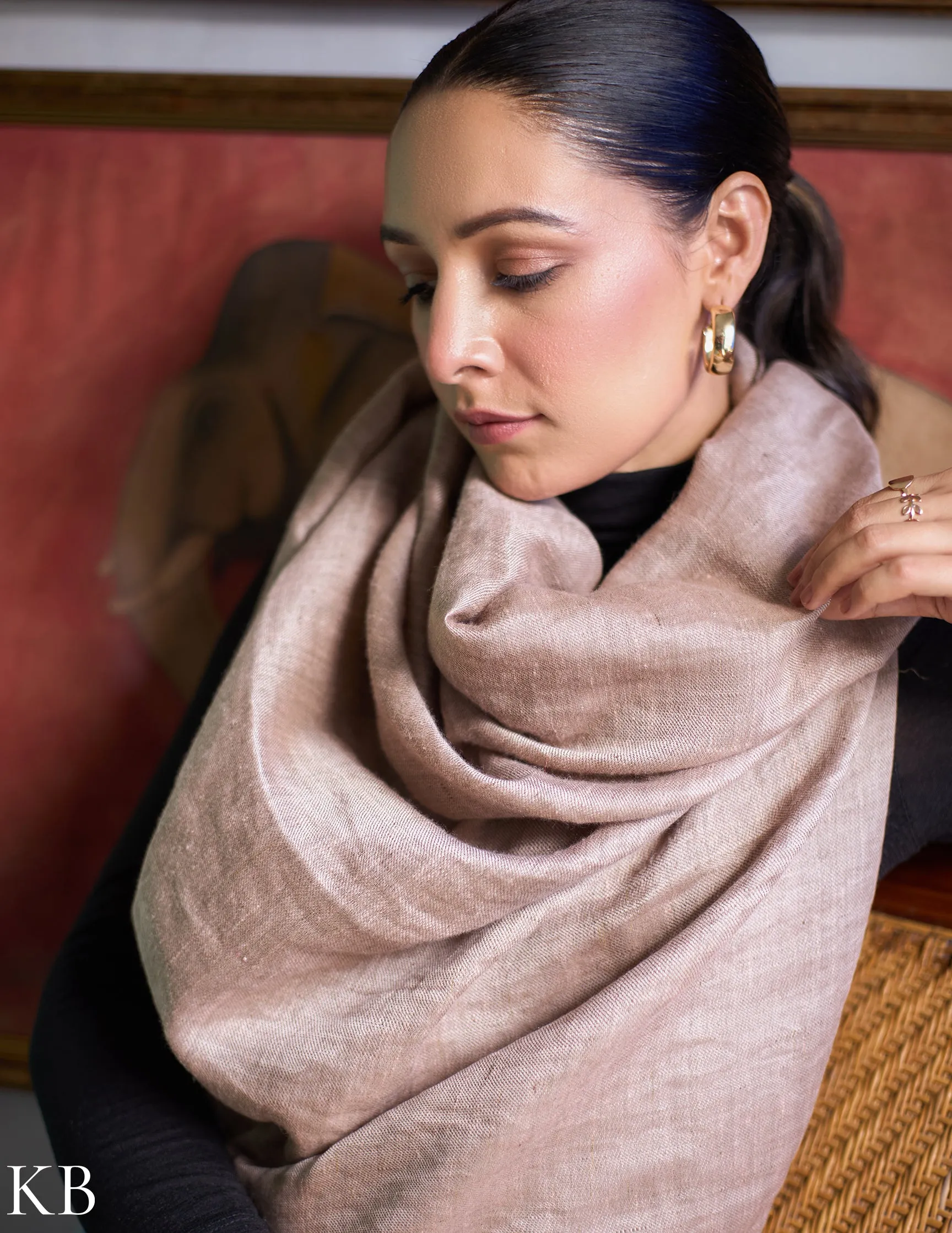 Pastel Pink Metallic Zari Handwoven Reversible Cashmere Pashmina Shawl