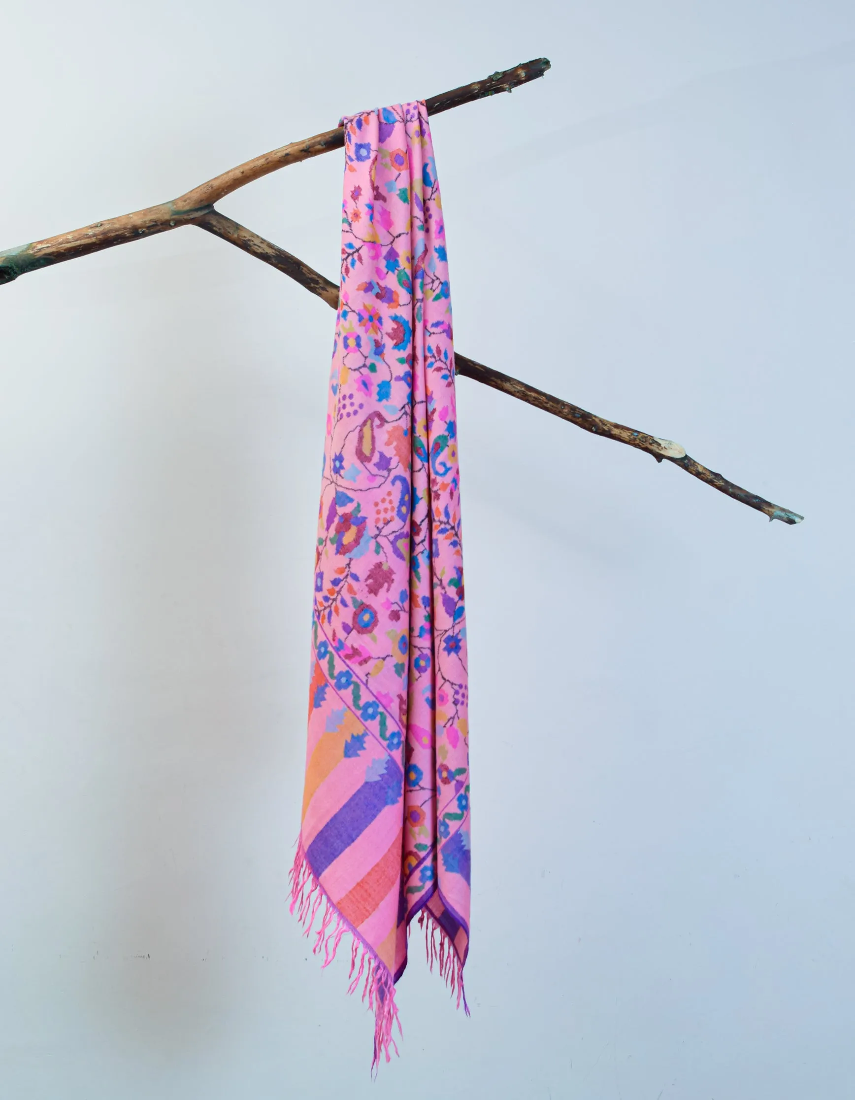 Patel Pink Handwoven Kani Pattern Pashmina Shawl