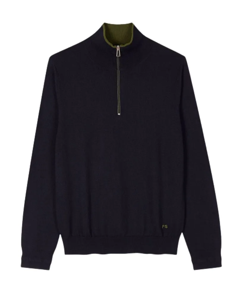 Paul Smith Merino Wool Half Zip Jumper - Blue