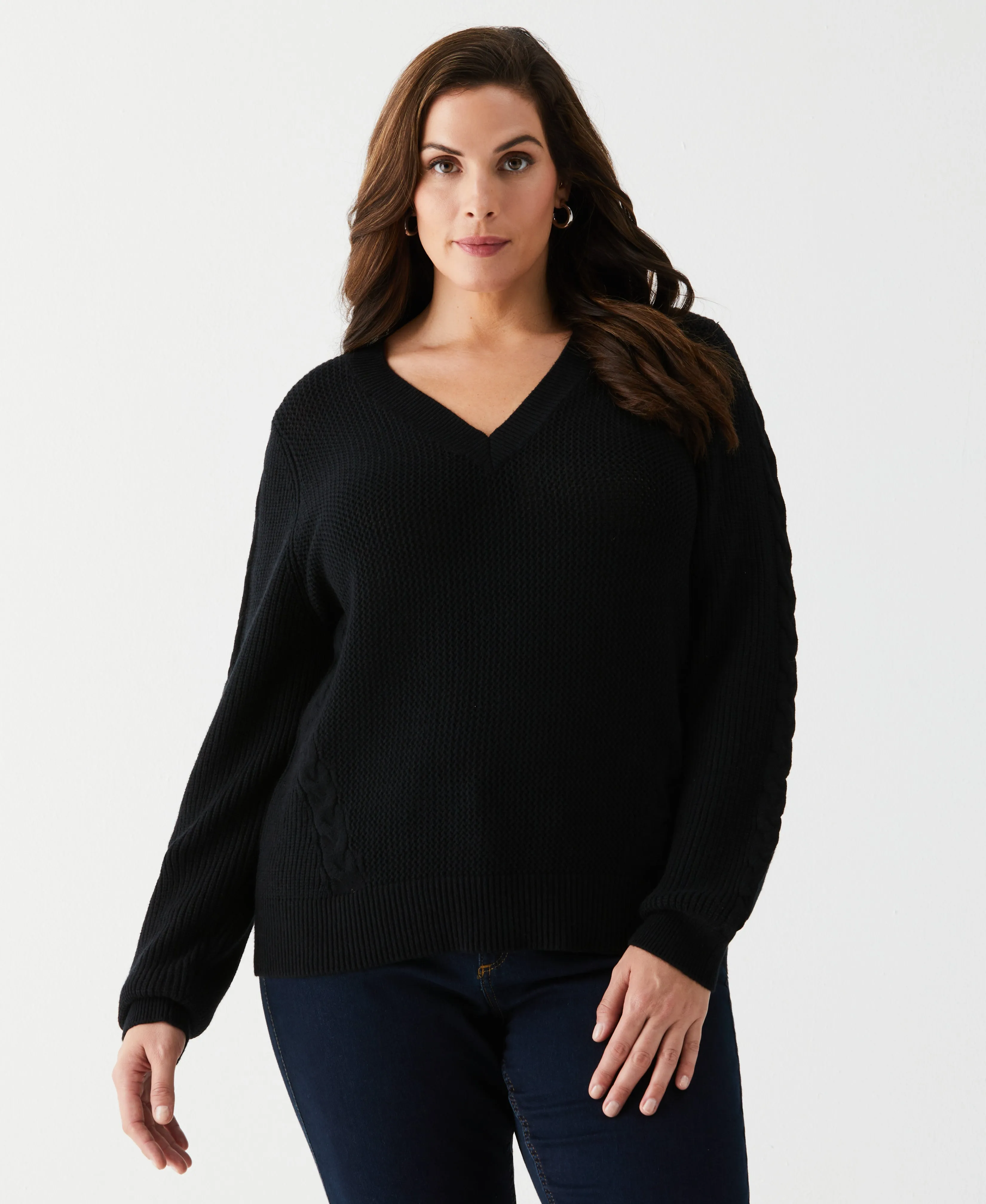 Plus Size Cable Knit V-Neck Sweater