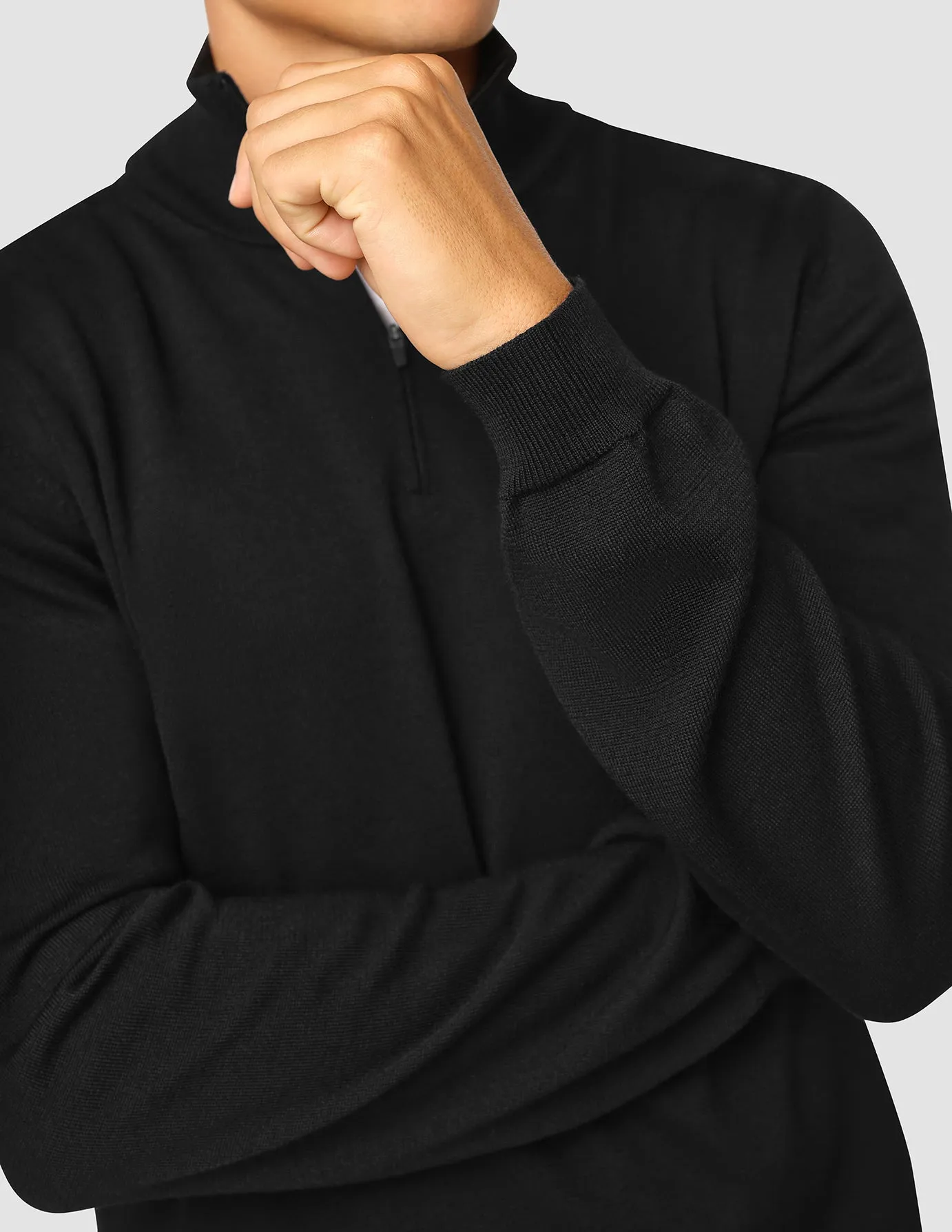 Premium Merino Half Zip Black