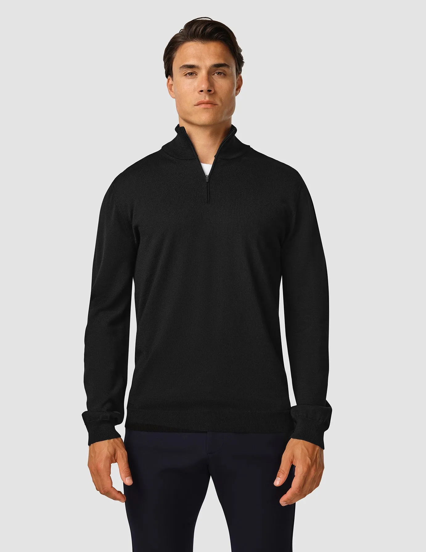 Premium Merino Half Zip Black