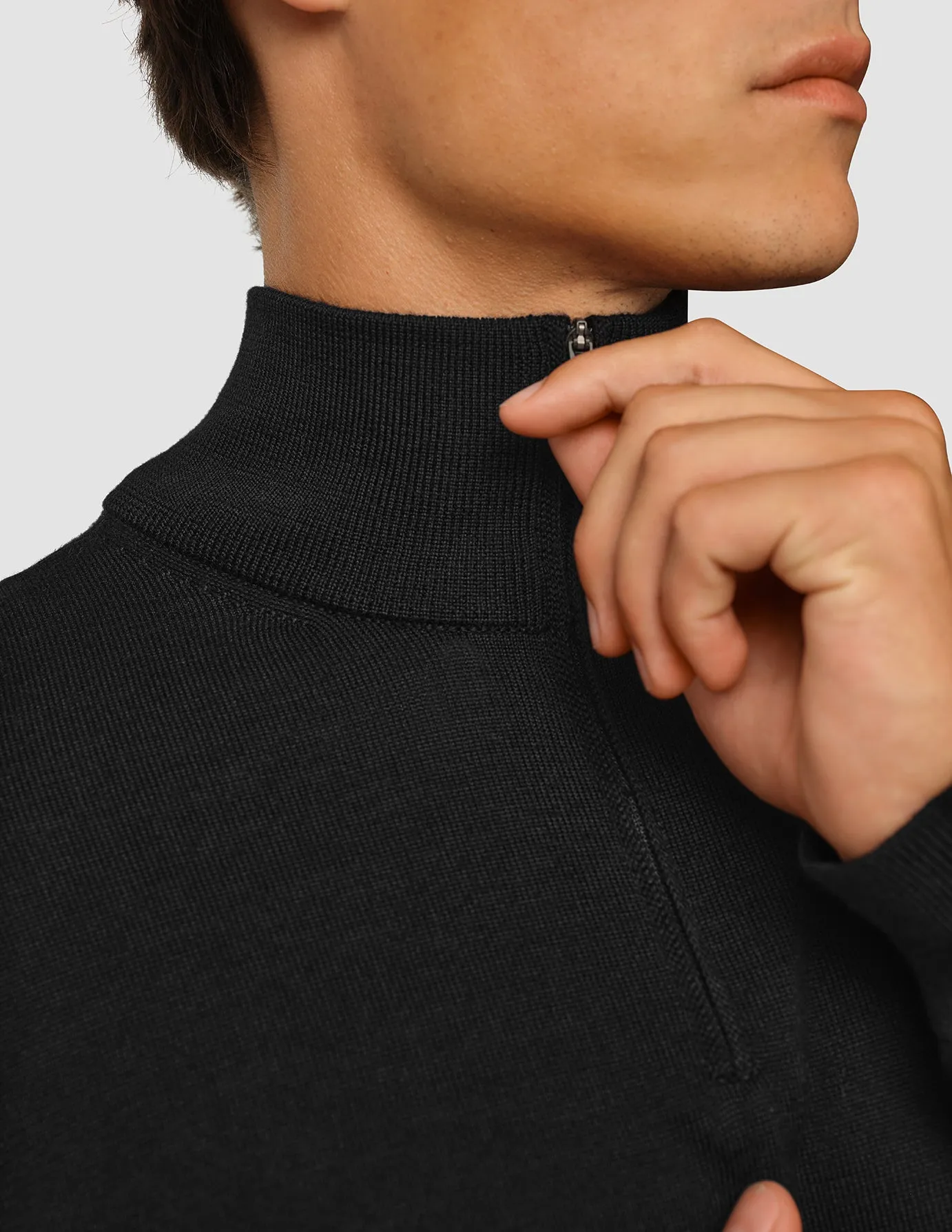 Premium Merino Half Zip Black