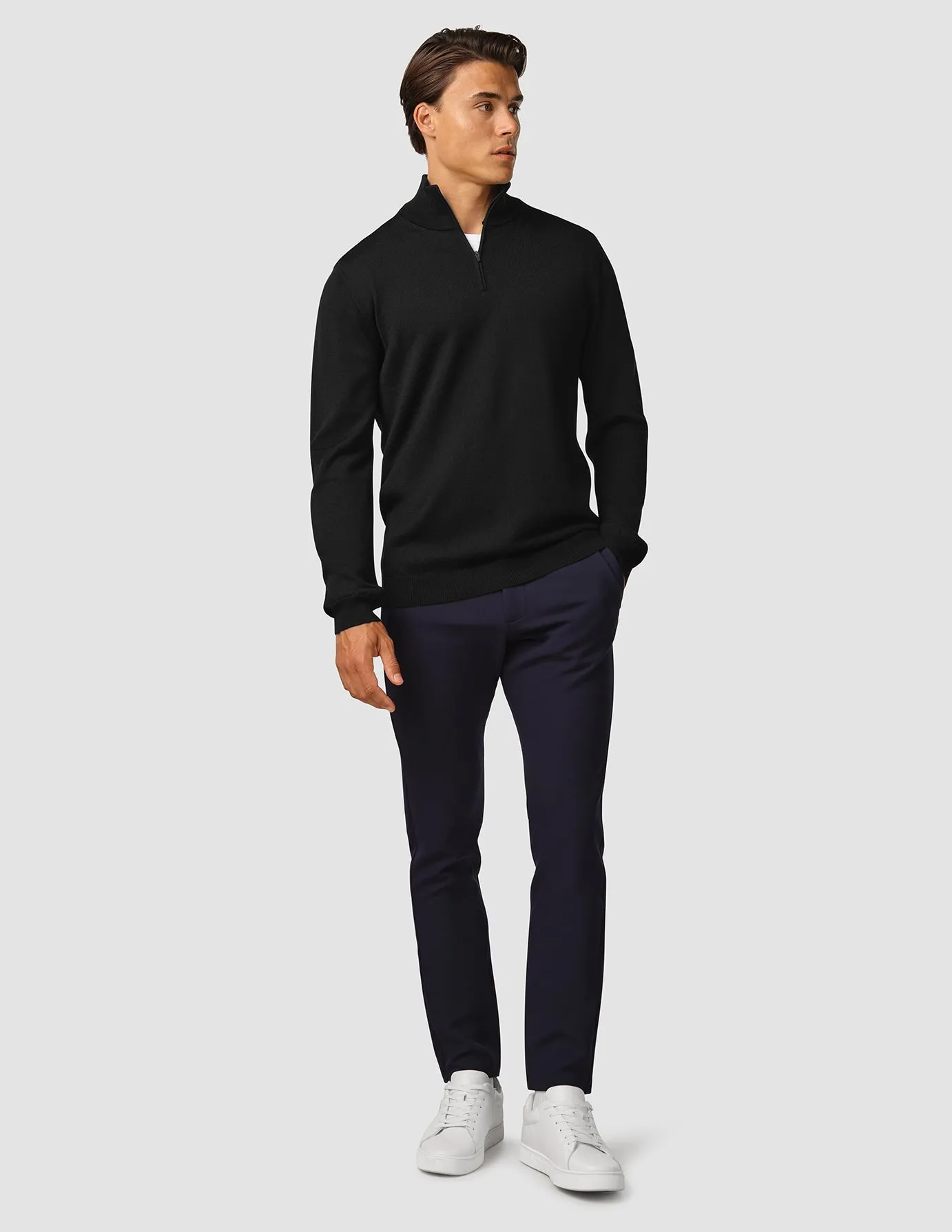 Premium Merino Half Zip Black